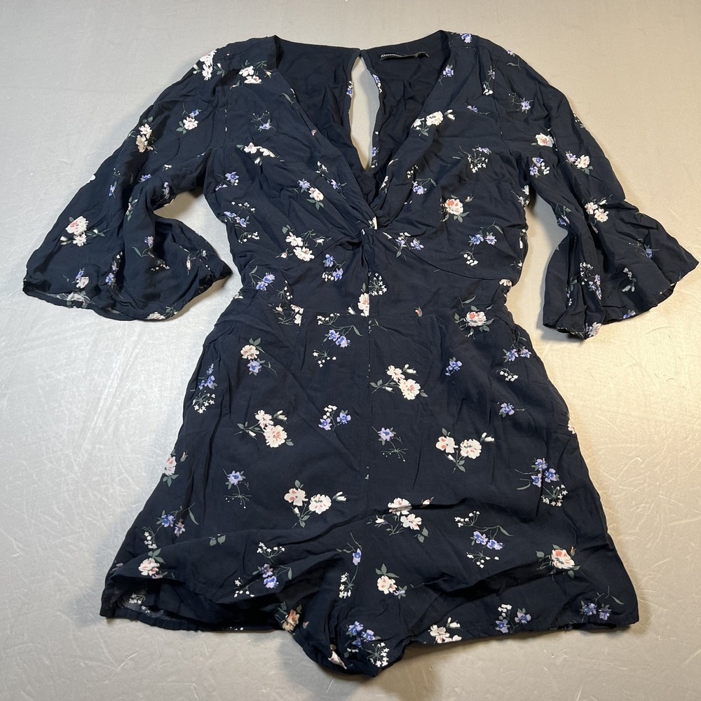 Abercrombie & Fitch‎ Romper Womens Small Navy Blue Floral Long Sleeve Tie Back